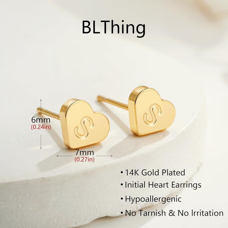 BLThing Store Heart Initial Earrings for Girls Kids Women - 18K Gold Filled Heart A-Z Initial Letter Earrings Teen Girls Gifts Trendy Stuff Birthday Gift for 5 6 7 8 9 10 Year Old Girl Gifts - Image 4